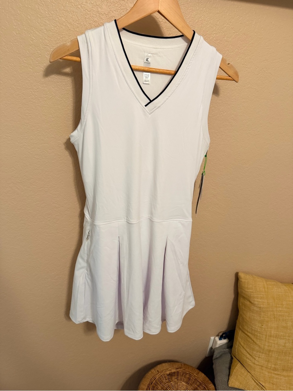 Kyodan White Sleeveless V-Neck Tennis Dress with Black Trim